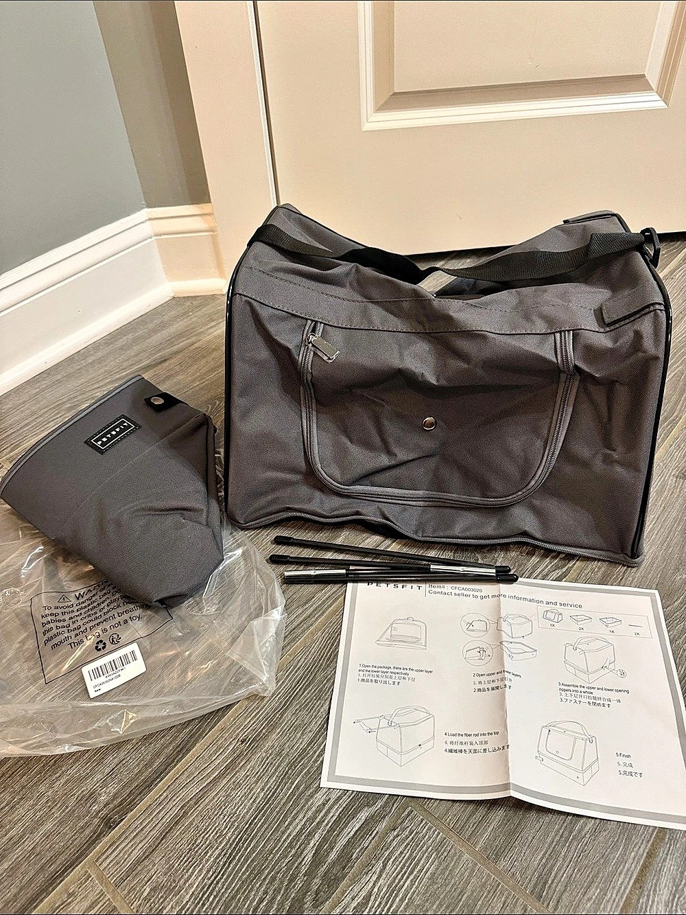 PETSFiT CFA000320 Gray Portable Cat Travel Litterbox Bag NEW